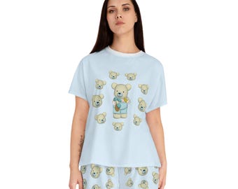 Conjunto de pijama con estampado de oso para mujer, ropa de dormir