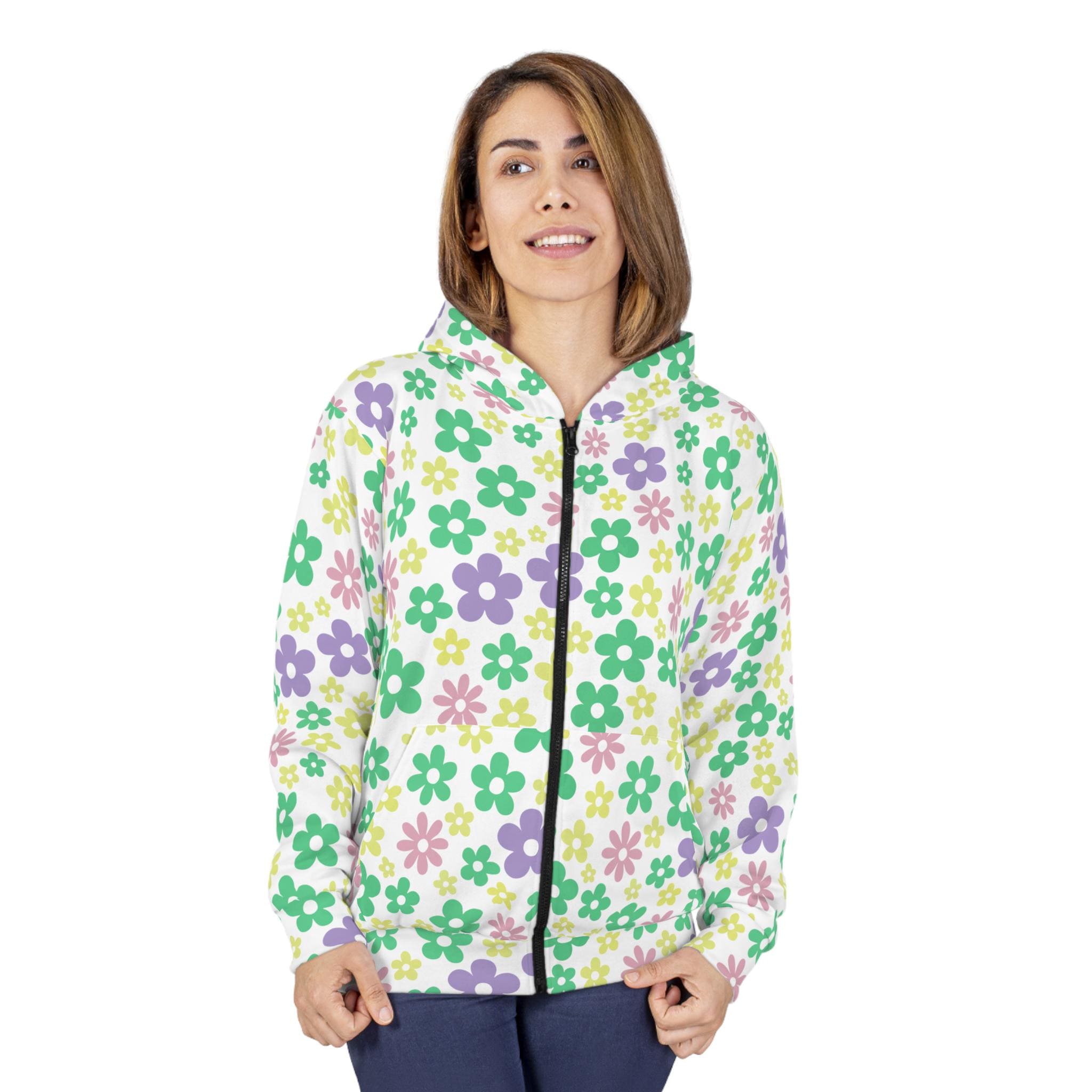 Retro Floral Zip Hoodie: Groovy Garden Unisex Sweatshirt - Etsy Canada