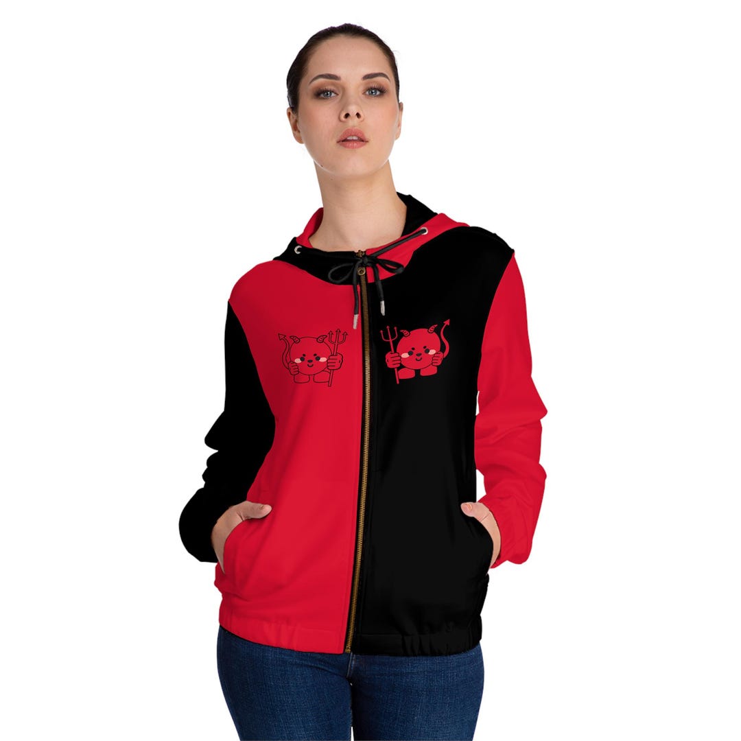 Kawaii Devil Full-zip Hoodie, Red and Black Sweatshirt, Cute Devil ...