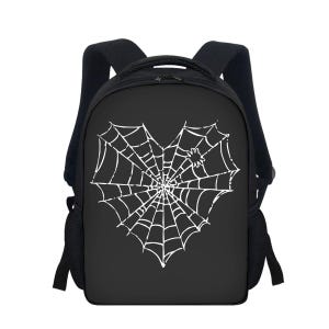 Kawaii Heaven Heart-Shaped Spider Web Print Student Backpack - Large Capacity & Wear-Resistant