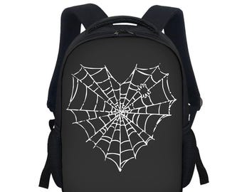 Kawaii Heaven Heart-Shaped Spider Web Print Student Backpack - Large Capacity & Wear-Resistant