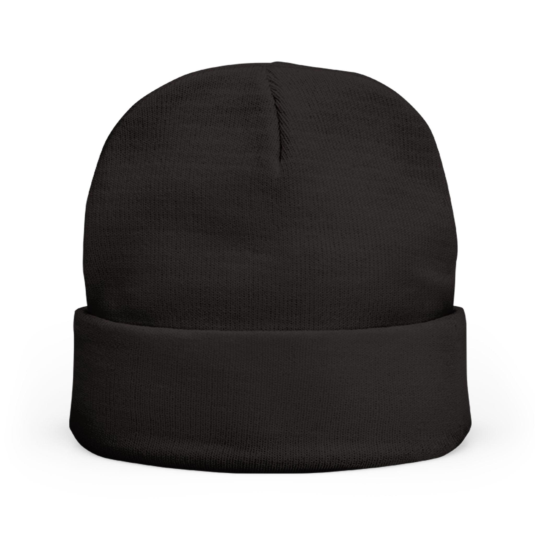 Knit Beanie, Black Spider Design, Unisex Winter Hat, Embroidered