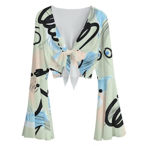 Kawaii Heaven Women&#39;s Blouse with Lace-Up Design and Bell Sleeves | Mesh Fabric