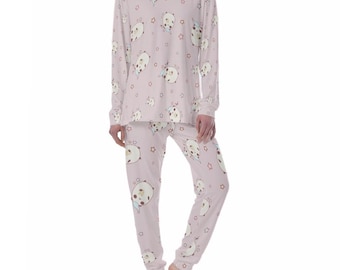 Pijama para mujer con estampado de oso kawaii: ropa de dormir suave y cómoda de manga larga con pantalones