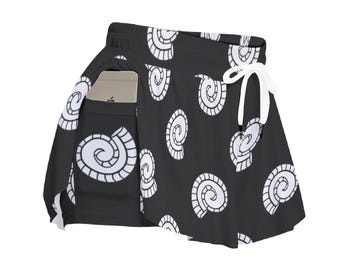Falda pantalón deportiva con estampado monocromático en espiral y bolsillos para mujer - Falda corta deportiva