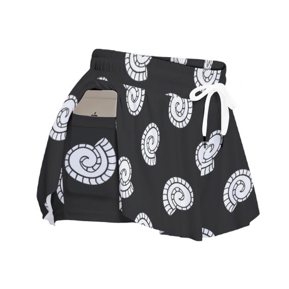 Monochrome Spiral Print Women's Sport Skorts With Pockets