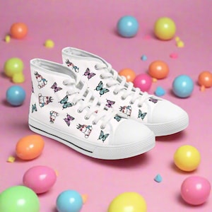 Kawaii Unicorn Women's High Top Sneakers, Cute Sneaker Shoes, Magical Fairy Tale Unicorn Footwear, Gift for Unicorn Lovers, Unicorn