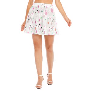 Kawaii Cat Face Tiered Ruffle Mini Skirt with Polka Dots and Waist Lace