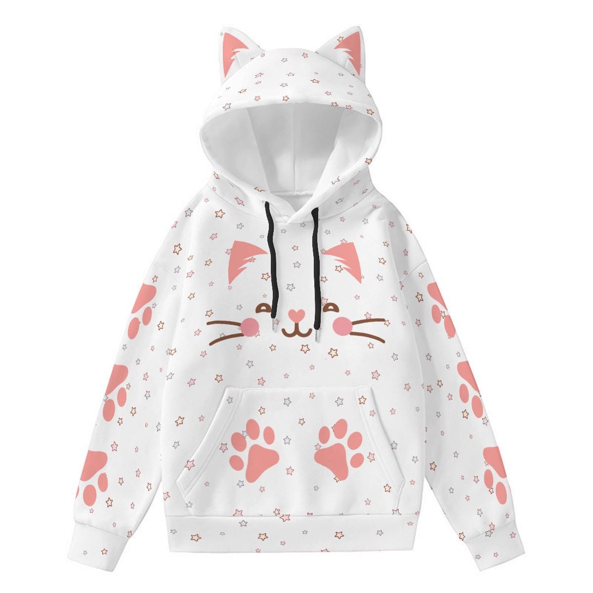 Kawaii Cat Ear Hoodie: Pink Paw Print Design - Etsy