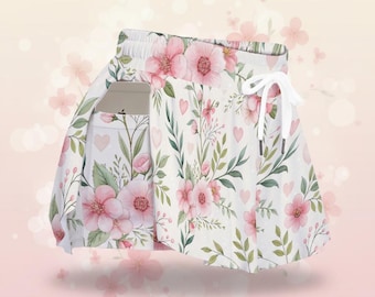 Floral Heart Skort – Pink Flower Skirt Shorts, Feminine Summer Outfit
