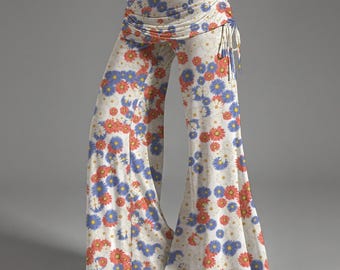 Pantalones anchos florales para mujer / Pantalones casuales fluidos de cintura alta
