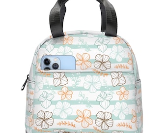 Bolsa térmica floral para almuerzo con bolsillo lateral - Estilo bolso de mano / Poliéster resistente