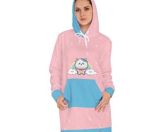 Kawaii Cow Hoodie Dress: Rainbow Cartoon Animal Print