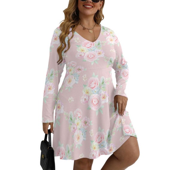 knee length dresses for ladies KIDPIK Girls Long Sleeve Floral Quilted Skater Dress, Size XXS (4) Rabbit / XXS (4) main image 1