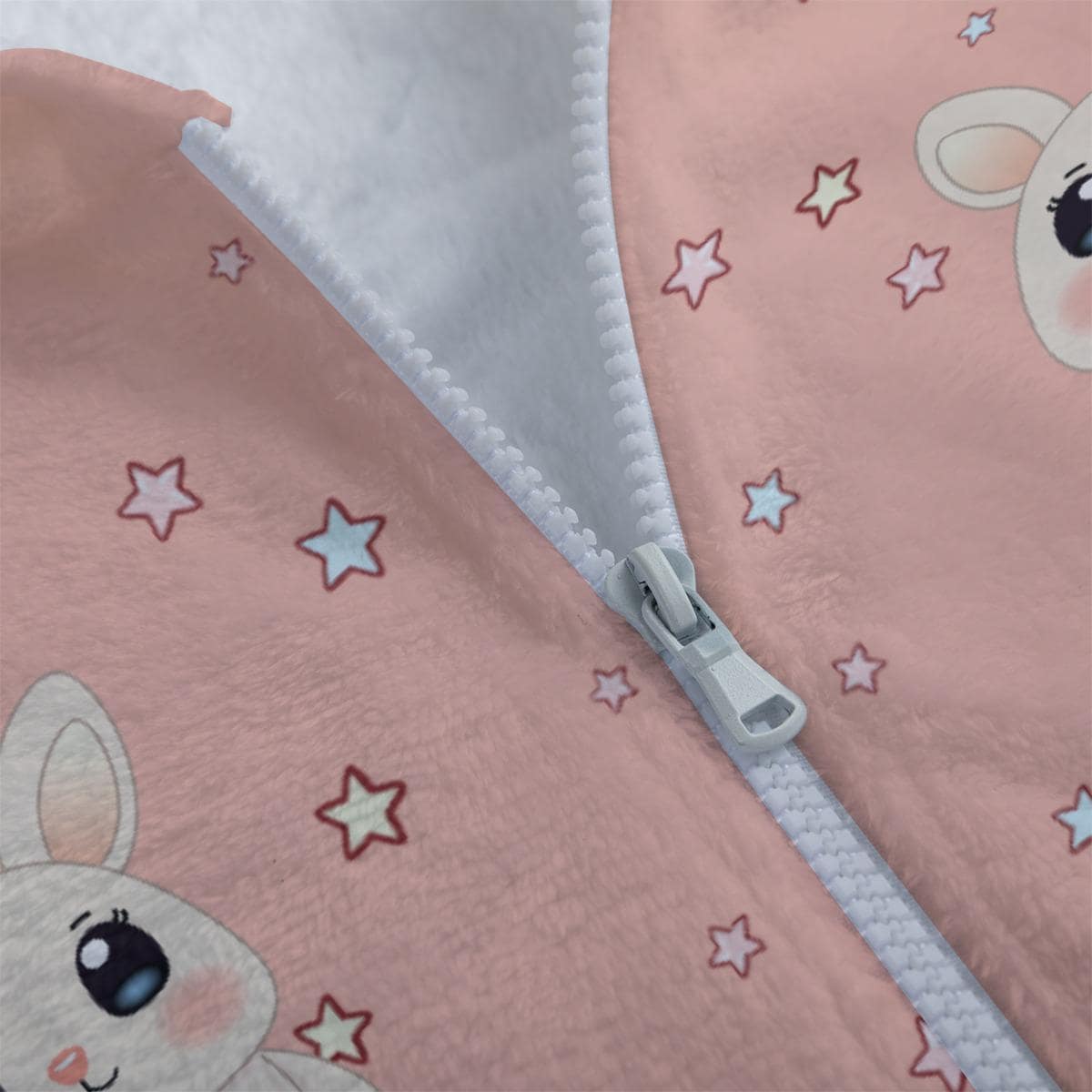 かわいいうさぎ耳パーカー – ピンクのフリースジップアップジャケット 
