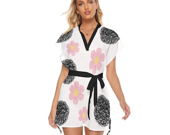 Black & Pink Floral V-Neck Dress: Belted Spring Summer Outfit