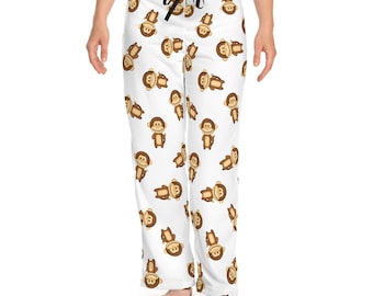 Monkey Print Pajama Pants, Women's Polyester Loungewear