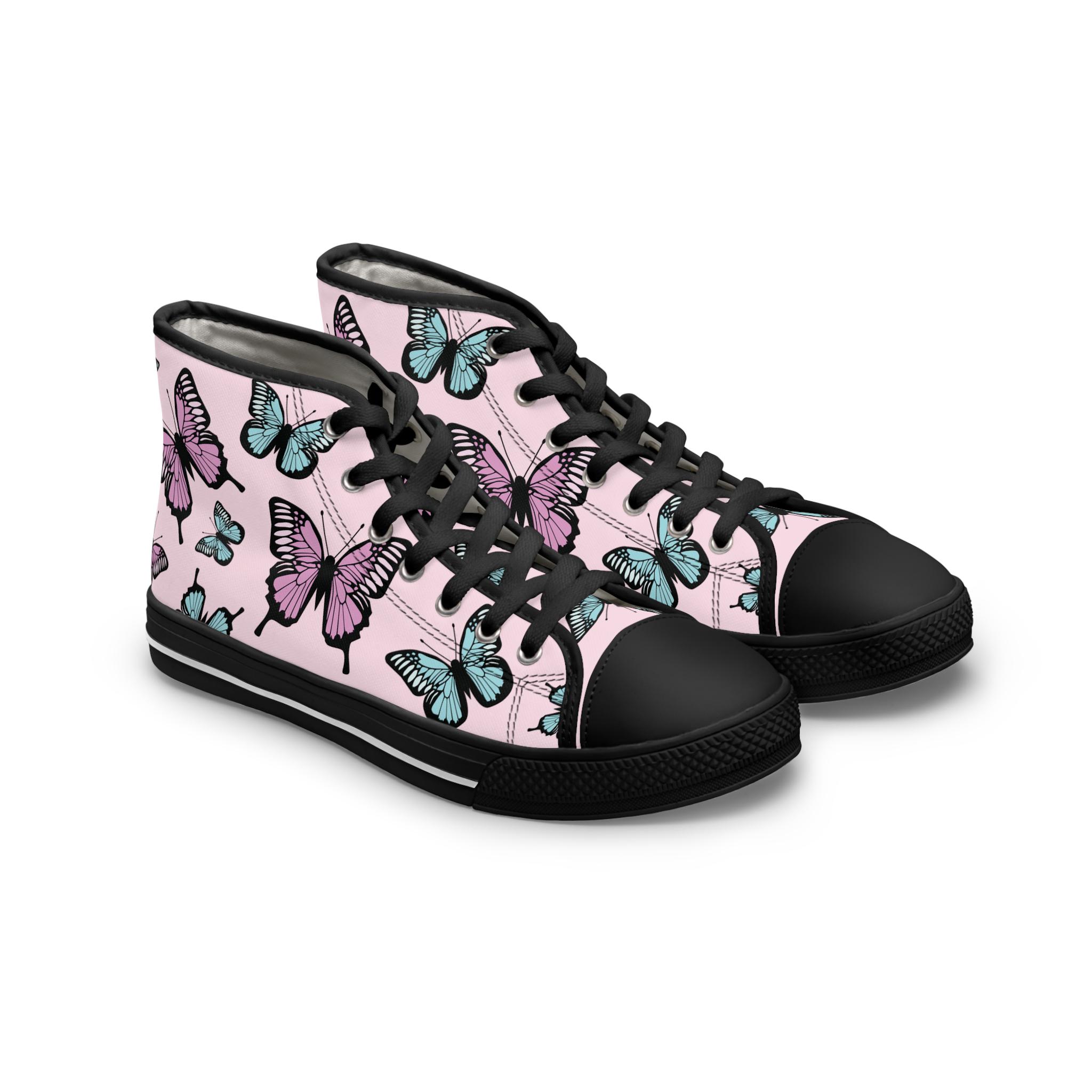 Rose Monarch Butterfly Pattern Print Men Women's High Top Shoes