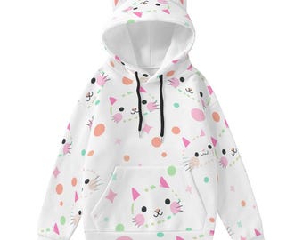 Kawaii Cat Face Hoodie with Ears: Scuba Fabric Sweatshirt