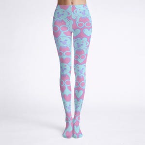 Pastel Teddy Bear Heart Tights – Kawaii Pattern Women’s Leggings