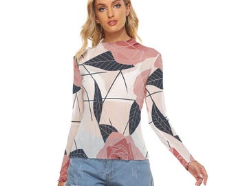 Camiseta de malla Kawaii Heaven para mujer - Top de manga larga transparente Blush Garden