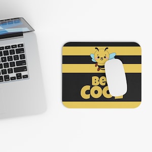 Bee Cool Mouse Pad, Honey Bee Desk Mat, Cute Office Decor, Floral Mouse Mat, Funny Computer Pad, Unique Gamer Gift