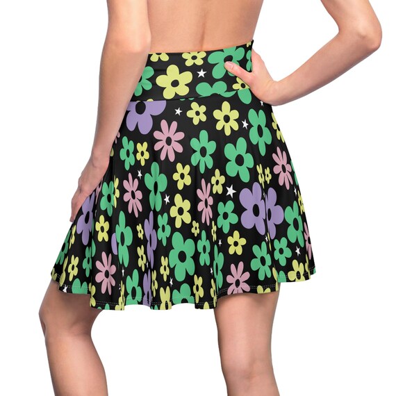Groovy Bloom Skater Skirt: Retro 60s Floral A-line Mini Canada - Main Image