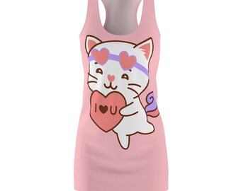 Robe dos nageur coeur chat kawaii, cadeau pour amoureux des chats