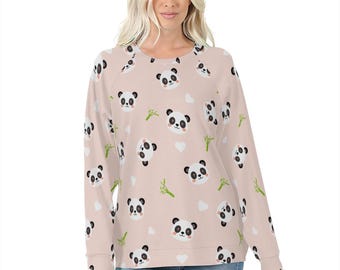 Women's Panda Sweatshirt: Kawaii Pullover with Bamboo Print