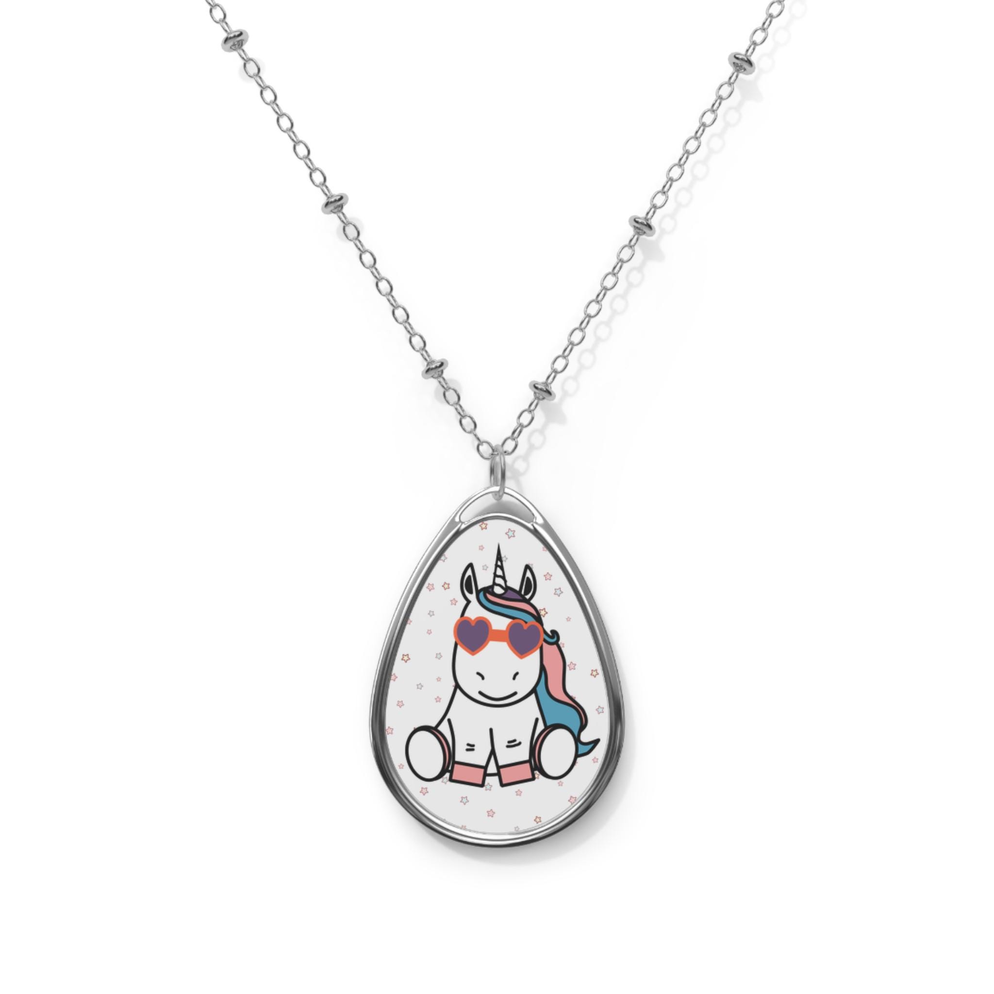 かわいいユニコーンネックレス、亜鉛合金オーバルペンダント - Etsy 日本