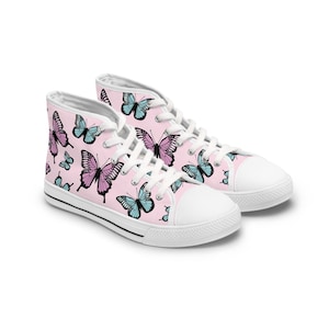 Butterfly Print High Top Sneakers - Light Pink Fashion Shoes