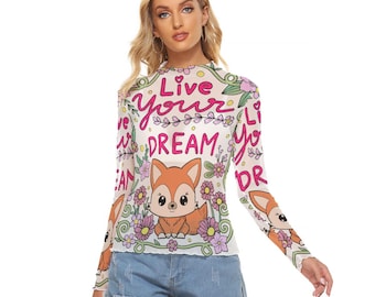 Kawaii Heaven Women's Mesh T-shirt - Dream Fox Long Sleeve Sexy Top
