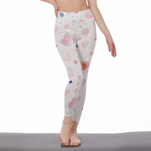 Kawaii Heaven Women&#39;s High Waist Leggings with Pink Hearts & Stars Pattern, Soft Stretch Activewear