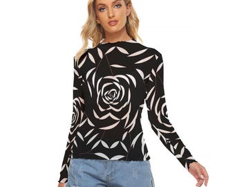 Camiseta de malla Kawaii Heaven para mujer con estampado abstracto de rosas: sexy y elegante