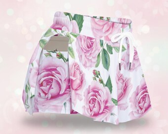 Pink Rose Floral Skort – High Waisted Summer Outfit with Shorts