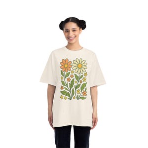 グルーヴィーな花柄シャツ、花柄Tシャツ、フラワーTシャツ、レトロフラワートップス、ヒッピーシャツ、ヴィンテージ花柄Tシャツ、70年代風シャツ、グルーヴィーなフラワーシャツ