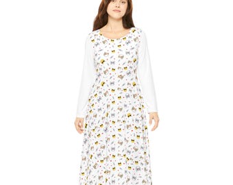 Cat Print Long Sleeve Dress: Quirky Cat Lover Clothing