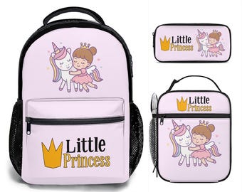 Ensemble scolaire Princesse Licorne - Sac à dos 3 en 1, sac à lunch et trousse
