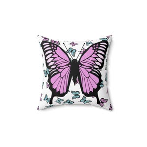 Butterfly Pink Pillow, Home Decor Throw Cushion, Girls Bedroom Decor, Square Accent Pillow, Gift for Her