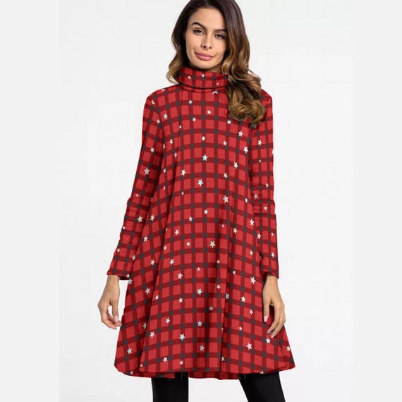 chinese dress ladies Plaid Lobster Print A-Line Ruched Dress main image 0