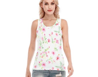 Kawaii Heaven Women&#39;s Floral Print Fitted Sport Tank Top - Soft Microfiber Yoga Running Vest