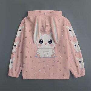 Pink Bunny Ear Hoodie: Plush Pajama Top with Star Print image 3