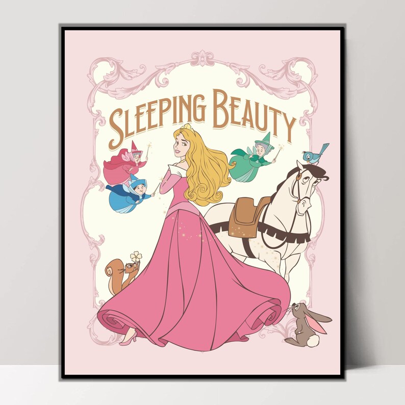 Vintage Disney Princess Wall Art Decor for Girls Bedroom 6 Pcs