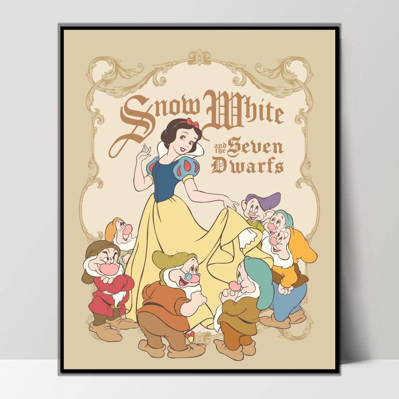 Vintage Disney Princess Wall Art Decor for Girls Bedroom 6 Pcs