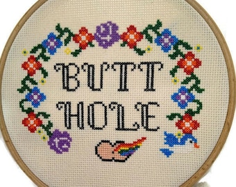 PDF Cross Stitch Pattern Butt Hole Adult Crossstitch DIY Gag Gift Butt Art  cross stitch Farting Rainbow 7 inch Hoop Mancave Decor