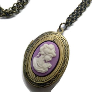 Lila camee ketting dame medaillon ketting bruidsmeisje cadeau Victoriaanse ketting paars medaillon EGL ketting mooie ketting mode medaillon schattig