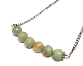 Amazonite Bar Necklace Stainless Steel Chain 18 inch Fashion Accessory Gemstone Jewelry Minimalist Style Gift for Her Dainty Simple Chic