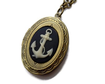 Anchor Locket Nautical Navy Gift Rockabilly Fashion Ocean Theme Sailor Chic Gift for Teens Sea Trend Necklace Under 20 Stocking Stuffer