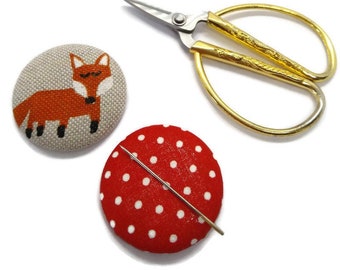 Fox Needle Minder-Reversible Needleminder-Magnetic-Cross Stitch-Embroidery-Quilting-Sewing-Needlepoint-Polka Dots-Animal Supply-Woodland
