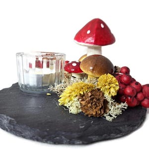 Waldpilz Kerzenhalter Schieferplatte Fee Dekor Gnomecore Glück Funghi Fantasy